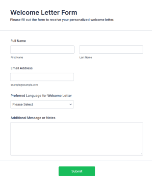 Welcome Letter Form Template