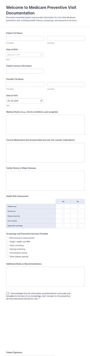Welcome To Medicare Preventive Visit Documentation Form Template