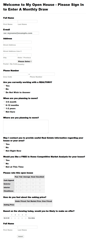 Open House Form Template
