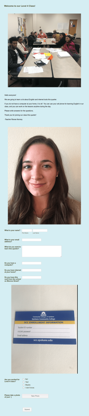 Welcome To Our Level 4 Class! Form Template
