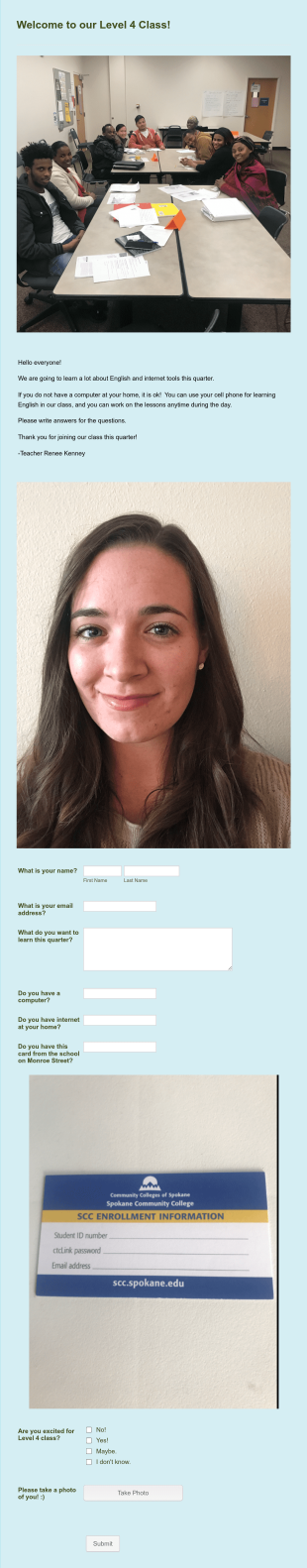 Welcome To Our Level 4 Class! Form Template