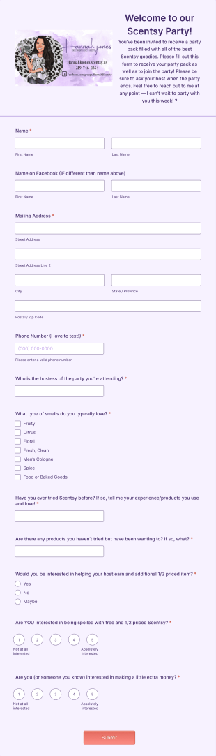 Welcome To Our Scentsy Party! Form Template