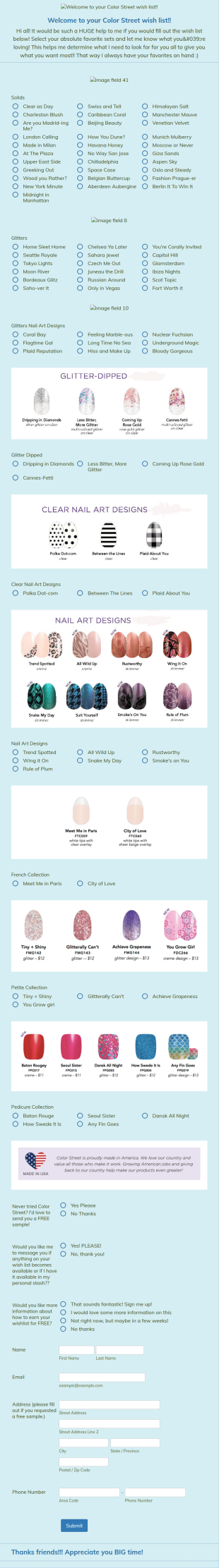 Welcome To Your HC Color Street Wishlist!! Form Template