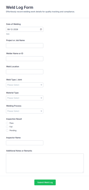 Weld Log Form Template