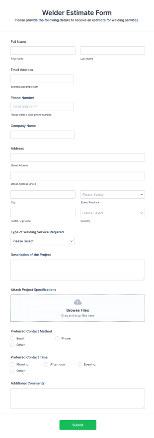 Welder Estimate Form Template