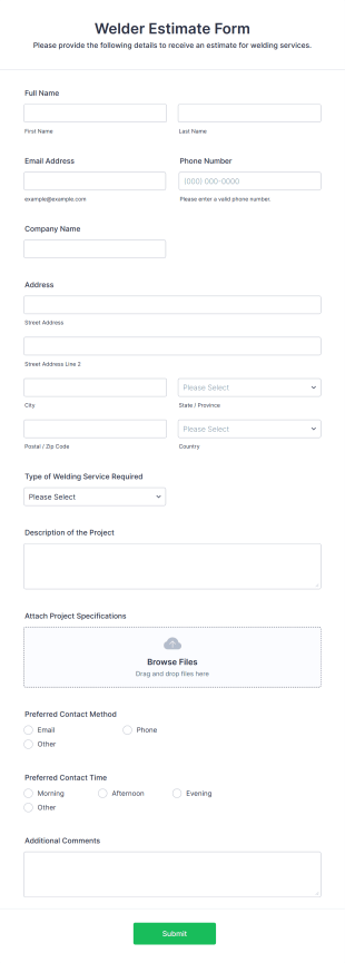 Welder Estimate Form Template