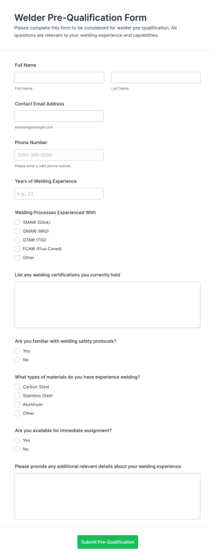 Welder Pre Qualification Form Template