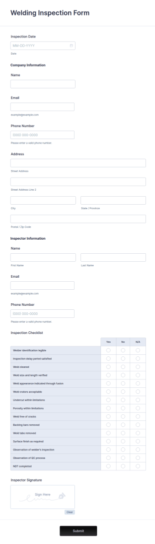 Welding Inspection Form Template