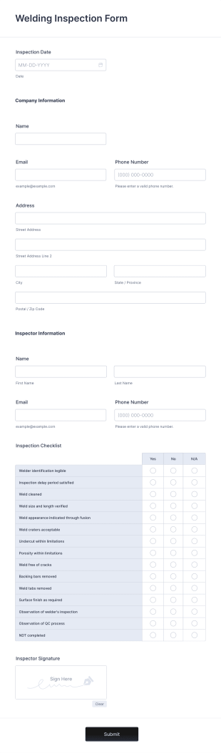 Welding Inspection Form Template