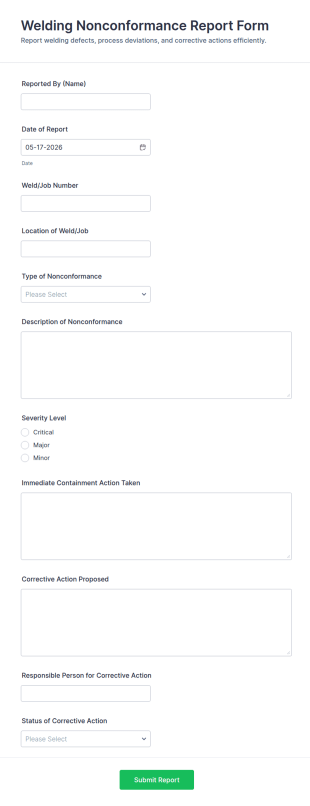 Welding Nonconformance Report Form Template