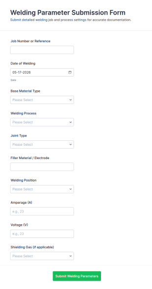 Welding Parameter Submission Form Template