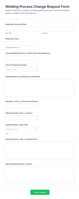 Welding Process Change Request Form Template