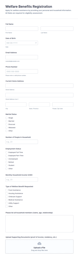 Welfare Benefits Registration Form Template