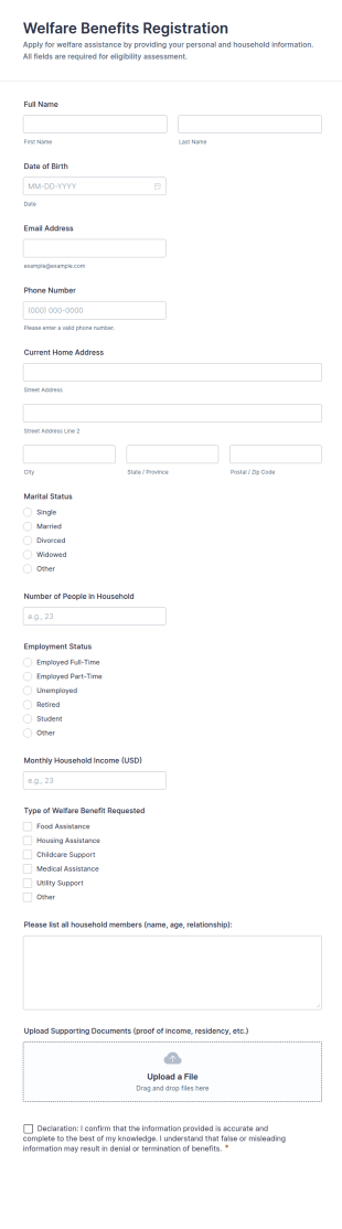 Welfare Benefits Registration Form Template
