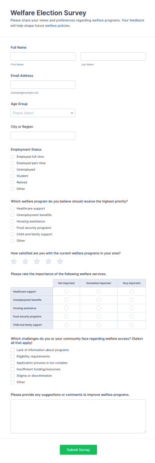 Welfare Election Survey Form Template