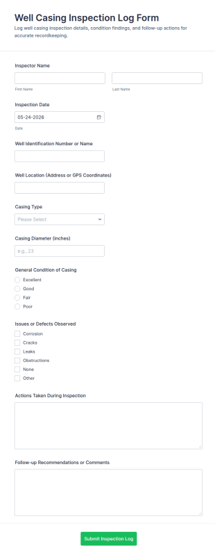 Well Casing Inspection Log Form Template