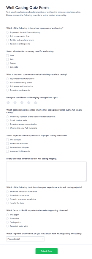 Well Casing Quiz Form Template