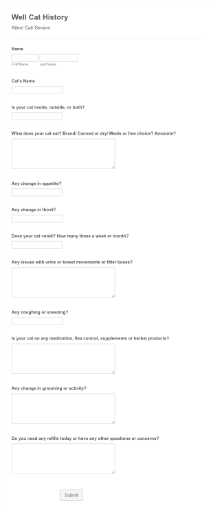 Well Cat History Form Template