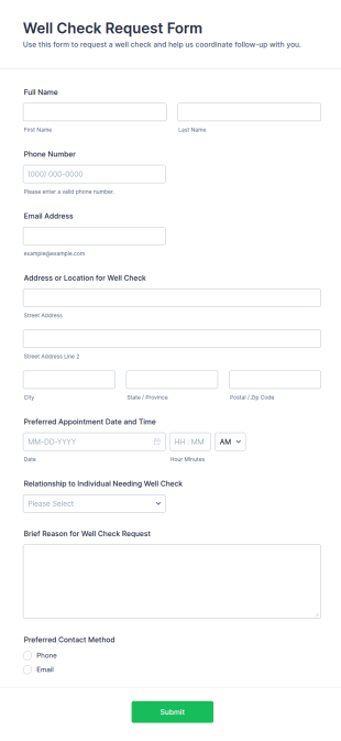 Well Check Request Form Template
