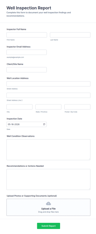 Well Inspection Report Form Template