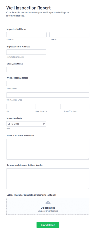 Well Inspection Report Form Template