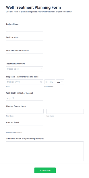 Well Treatment Planning Form Template