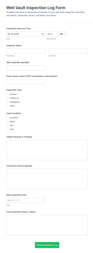 Well Vault Inspection Log Form Template