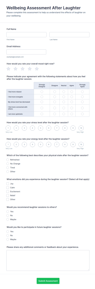 Wellbeing Assessment After Laughter Form Template