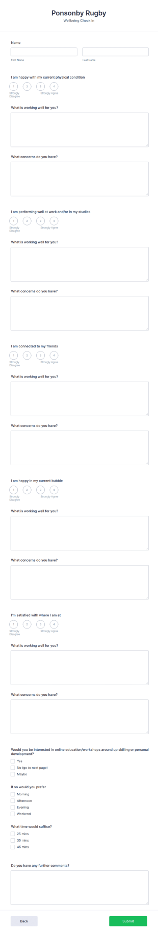 Wellbeing Check In Form Template