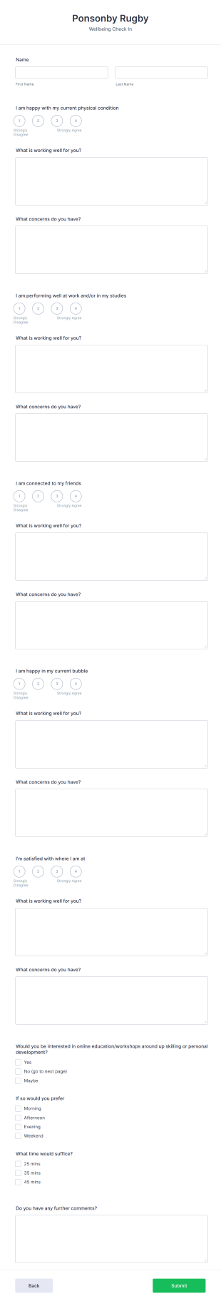 Wellbeing Check In Form Template