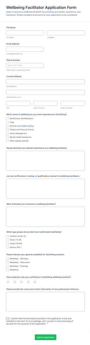 Wellbeing Facilitator Application Form Template
