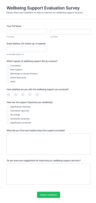 Wellbeing Support Evaluation Survey Form Template