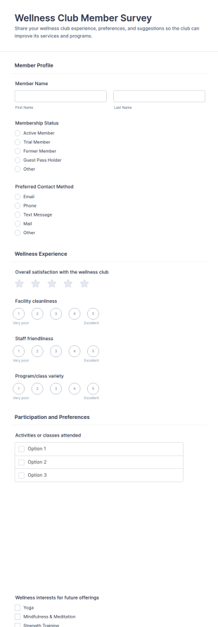 Wellness Club Member Survey Form Template