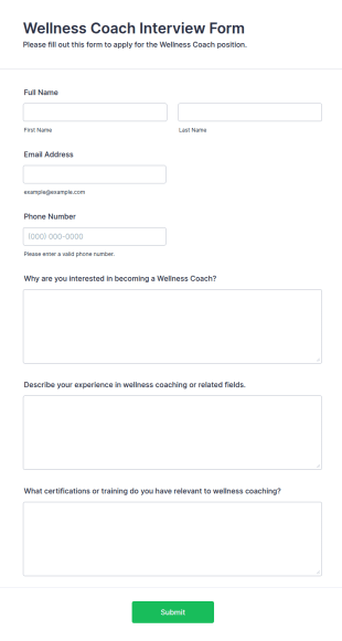 Wellness Coach Interview Form Template