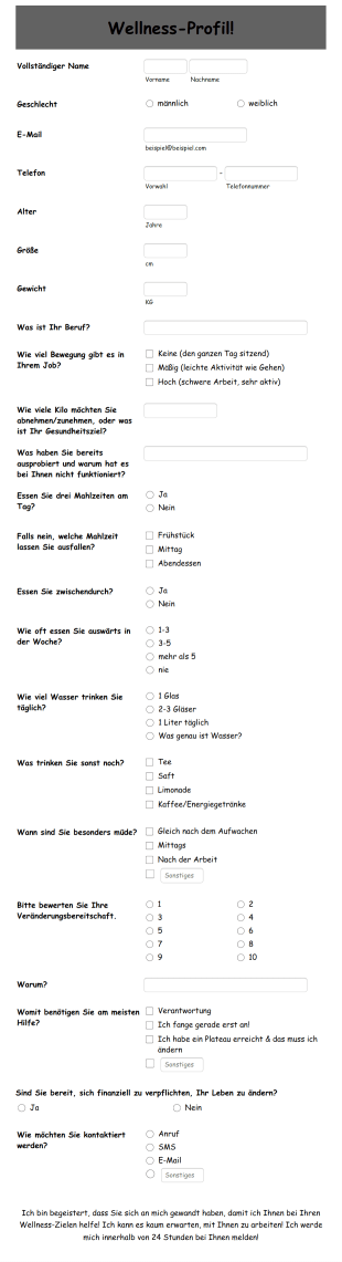 Wellness Coaching Fragebogen