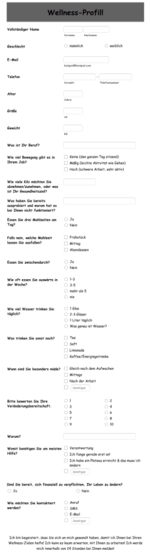Wellness Coaching Fragebogen