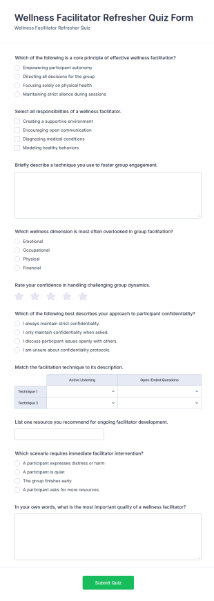Wellness Facilitator Refresher Quiz Form Template