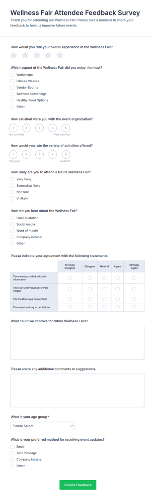 Wellness Fair Attendee Feedback Form Template