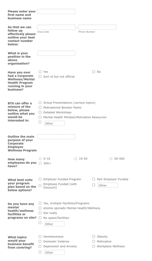 Wellness Form BTS