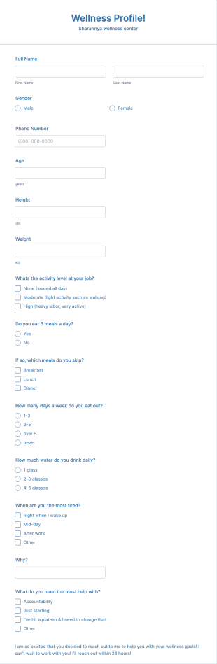 Wellness Information Form Template