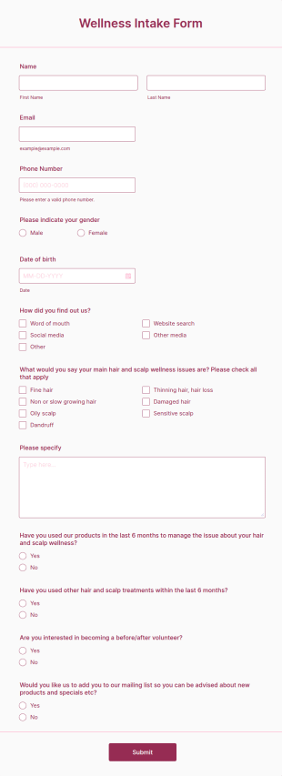 Wellness Intake Form Template