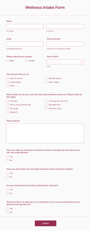 Wellness Intake Form Template