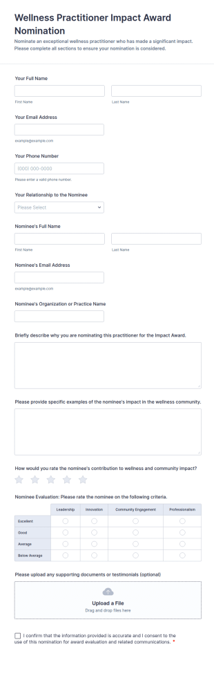 Wellness Practitioner Impact Award Nomination Form Template