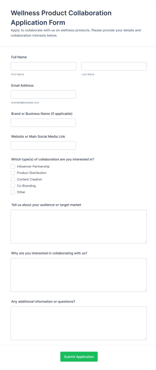 Wellness Product Collaboration Application Form Form Template