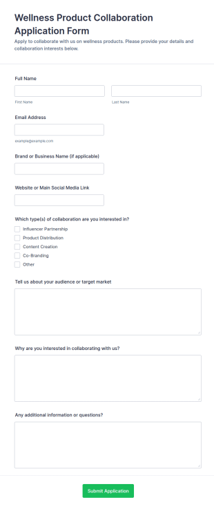 Wellness Product Collaboration Application Form Template