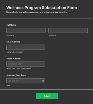 Wellness Program Subscription Form Template