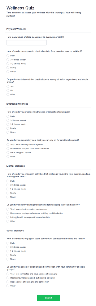 Wellness Quiz Form Template