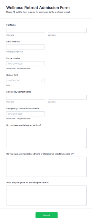 Wellness Retreat Admission Form Template