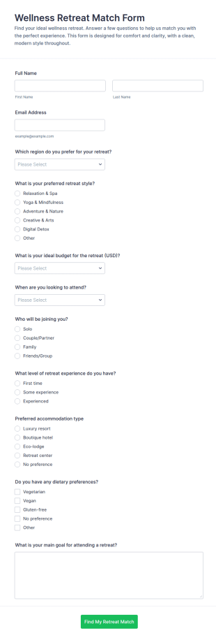 Wellness Retreat Match Quiz Form Template