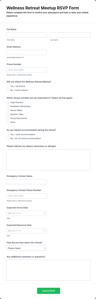 Wellness Retreat Meetup RSVP Form Template